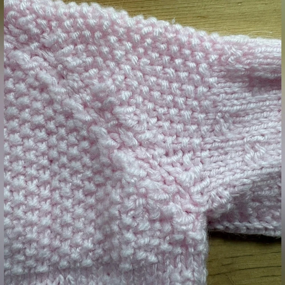 Vintage Grammy Made Pink Knitted Baby Sweater Hidden Snaps Button Placket 9-12M